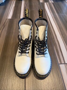 Dr. Martens White Lace-Up Combat Boots with Black Accents